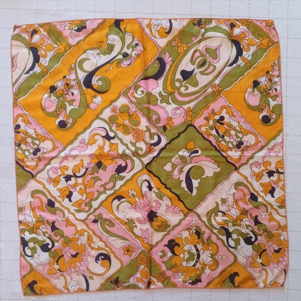 Pucci Style Scarf 1960s 70s Retro Boho  Avocado Cream Pink Black Saffon